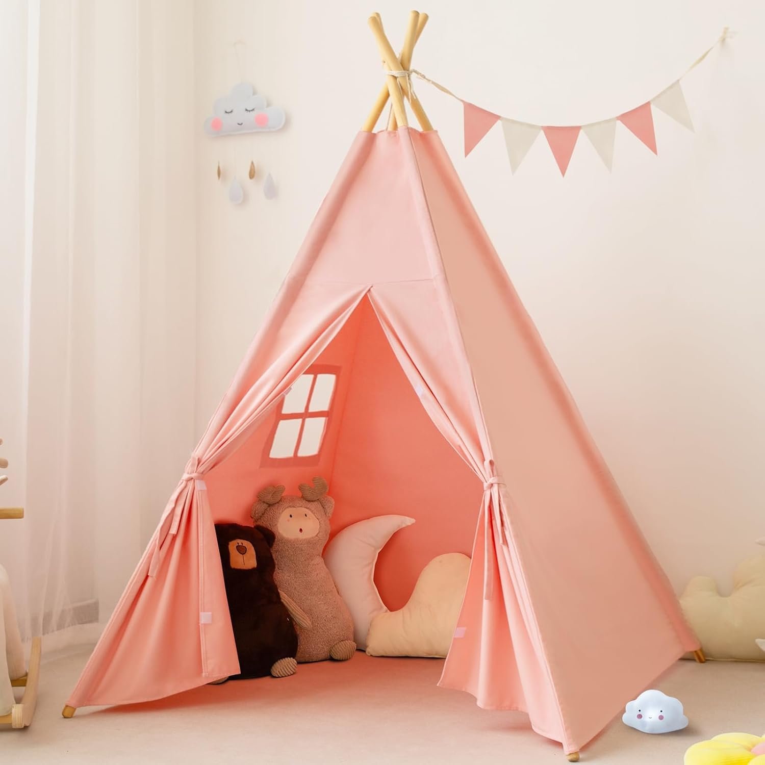 612uq1SheL._AC_SL1500_.jpg Teepee Tent for Kids-Portable Children Play Tent Indoor Outdoor (Pink) - Image 1