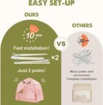 Extra Large Toddler Bed Tent & Kids Play Tent Bed Tent with Flags & Star Lights, Portable & Foldable Teepee, Indoor Outdoor Dome Tent Playhouse, 59x39x59 in,Pink - Image 2