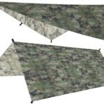Tent Tarp Waterproof Sun Shade Shelter 210T Polyester Rain Fly with 6 Tie Points for Camping Hiking Picnic Beach for Hammock-Awning Cover, 100X145cm(Camouflage)