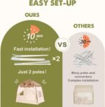 Extra Large Kids Play Tent with Flags & Star Lights, Portable & Foldable Teepee, Bed Tents Bed Canopy for Boys & Girls, Indoor Outdoor  Dome Tent Playhouse,Kids Birthday Gift, 59x39x59in, Brown - Image 2