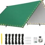 Waterproof Tent Tarp, 9.8 × 9.8 Ft Large Outdoor Shelter Cover with Light Strings, Lightweight Portable Tarp Shelter Rain Tarp Camping Canopy for Hiking Traveling Backpacking