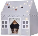 Kids Play Tent Indoor: Mat, Tassel Garland, Star Lights - Gray Girl Tent Playhouse for Toddlers Kids Toys for Boy Girl Birthday Gift
