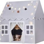 Kids Play Tent Indoor: Mat, Tassel Garland, Star Lights - Gray Girl Tent Playhouse for Toddlers Kids Toys for Boy Girl Birthday Gift