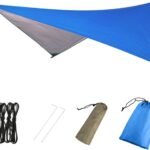 Hammock Camping Tarp Rain Fly, Waterproof Tent Shelter Awning Sunshade Cloth Picnic Mat for Outdoor Hiking Beach Backpacking - Included Guy Lines & Stakes