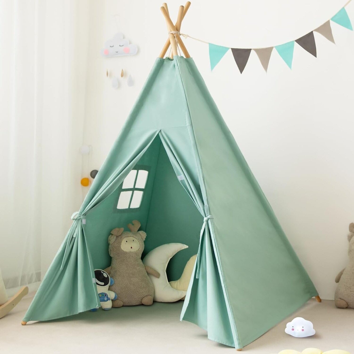 61jVOckSrnL._AC_SL1500_.jpg Teepee Tent for Kids-Portable Children Play Tent Indoor Outdoor (Green) - Image 1