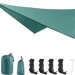 Camping Tarp Cover Waterproof Rain Fly Tent Ground Cloth Footprint Hammock Shelter for Outdoor Hiking Picnic Beach (Dark Green+Accessories)