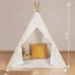 Teepee Tent for Kids Tent Indoor with Mat - Cotton Canvas White Toddler Tee Pee Tents Play House- Collapsible Tents for Slumber Party - Washable  Boho Bedroom Gift Toys for Girls & Boys - Image 2