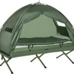 Camping Tent Cot, 4-in-1 Folding Tent Cot Combo with Mattress, Pillow, Sleeping Bag, Roller Carrying Bag, Off Ground Travel Camp Cot for Hiking, Backpacking, Picnic