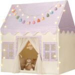 Kids Play Tent Indoor: Mat, Tassel Garland, Star Lights - Purple Checkered Girls Tent Playhouse for Toddlers Kids Toys for Boy Girl Birthday Gift
