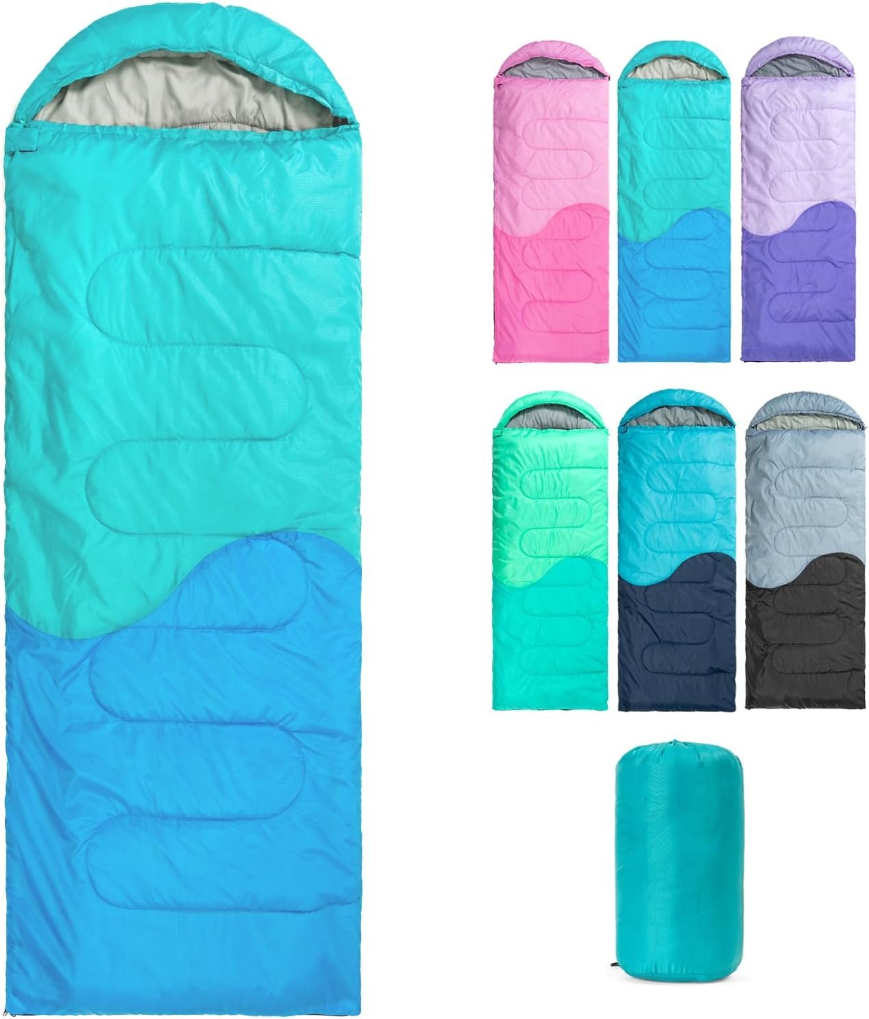 71LWCvv5IvL._AC_SL1500_.jpg Sleeping Bag - 3 Seasons for Adults Kids Boys Girls Camping Hiking - Warm Cold Weather Lightweight Portable with Compression Bag for Backpacking in Spring, Summer, Fall and Winter - Image 1
