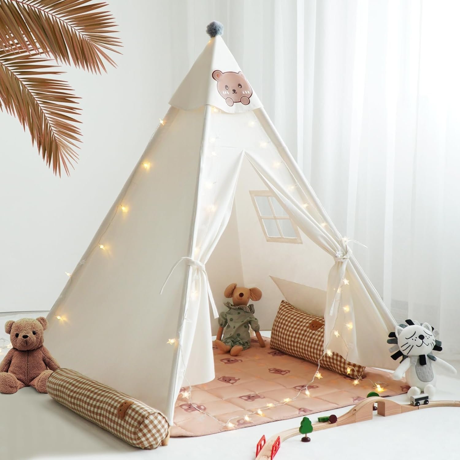 71VstQExVeL._AC_SL1500_.jpg Teepee Tent for Kids-Portable Children Play Tent Indoor Outdoor (White with Mat) - Image 1