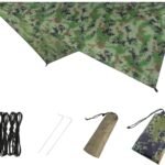 Hammock Camping Tarp Rain Fly, Waterproof Tent Shelter Awning Sunshade Cloth Picnic Mat for Outdoor Hiking Beach Backpacking - Included Guy Lines & Stakes