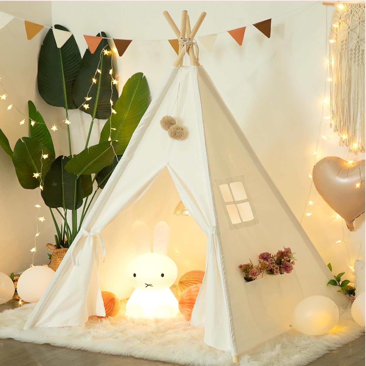 71kVYXB-A7L._AC_SL1500_.jpg Teepee Tent for Kids-Portable Children Play Tent Indoor Outdoor (White) - Image 1