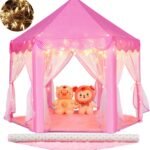 Princess Tent Girls Large Playhouse Kids Castle Play Tent with Star Lights Toy for Children Indoor and Outdoor Games, 55'' x 53'' (DxH) (Pink Princess Tent with Play Mat)