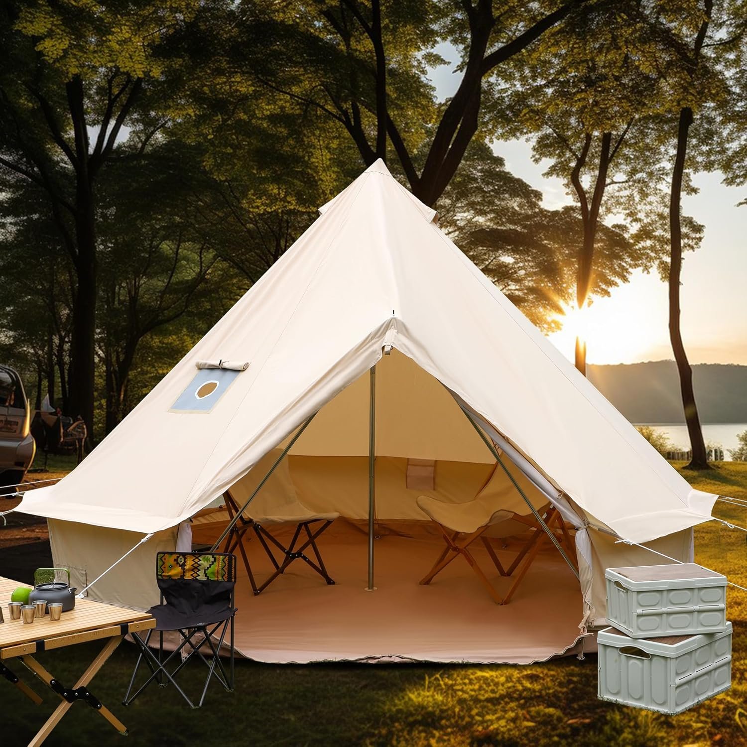 81rDW7QgkLL._AC_SL1500_.jpg Luxury Cotton Bell Tent, Yurt Canvas Tent with Stove Jack, 4/6/8 Person Family 4 Season Camping - Image 1