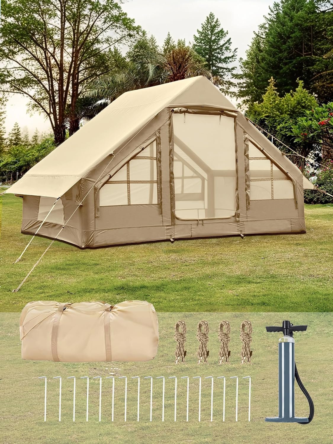 911gLtit6qL._AC_SL1500_.jpg Inflatable Tents for Camping - Easy Blow Up Glamping Tent with Hand Pump, Waterproof PVC Air Inflatable Tent House for Family Weekend Camping - Image 1