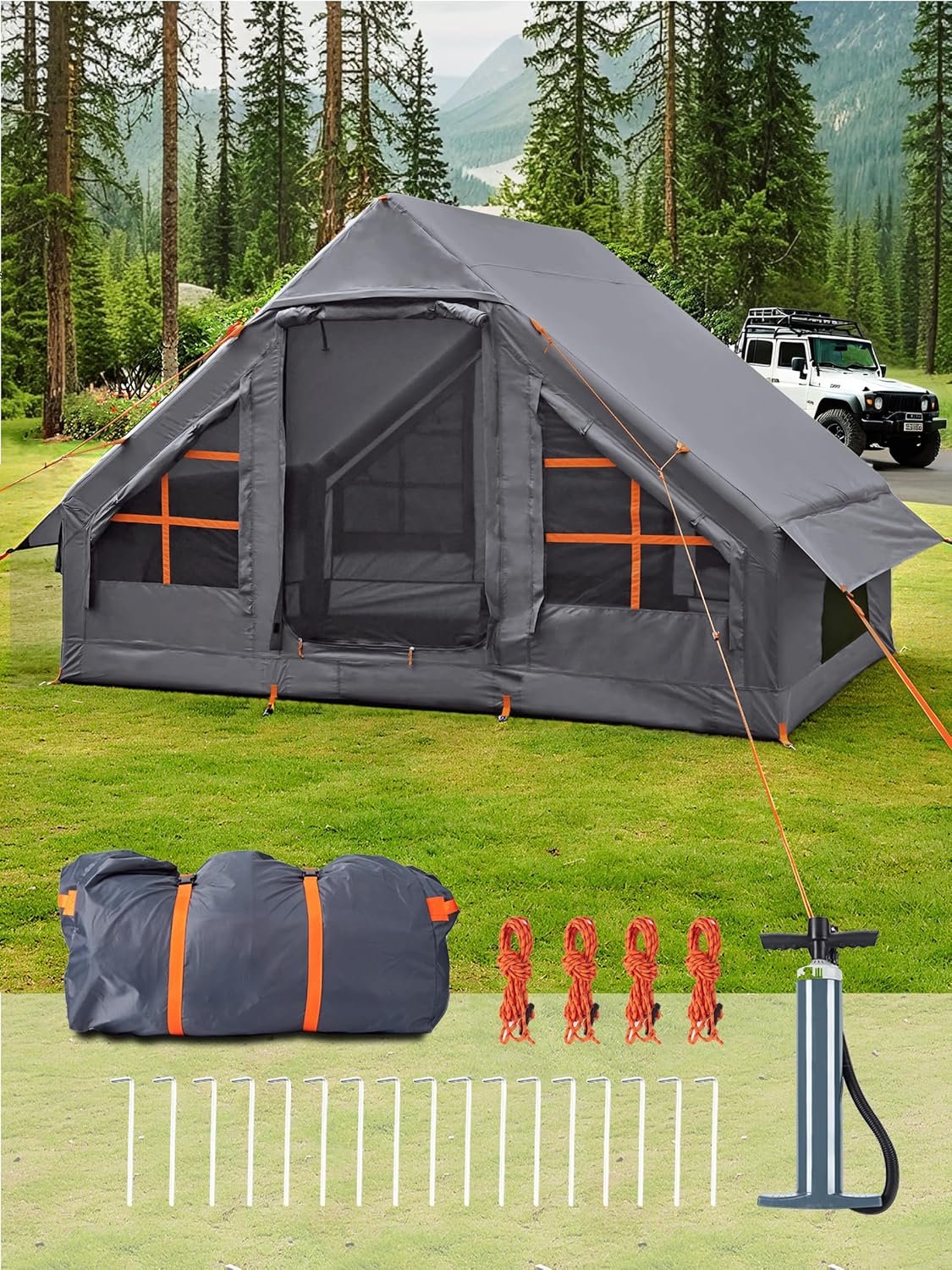 91i3cBo6bSL._AC_SL1500_.jpg Inflatable Tents for Camping - Easy Blow Up Glamping Tent with Hand Pump, Waterproof PVC Air Inflatable Tent House for Family Weekend Camping - Image 1